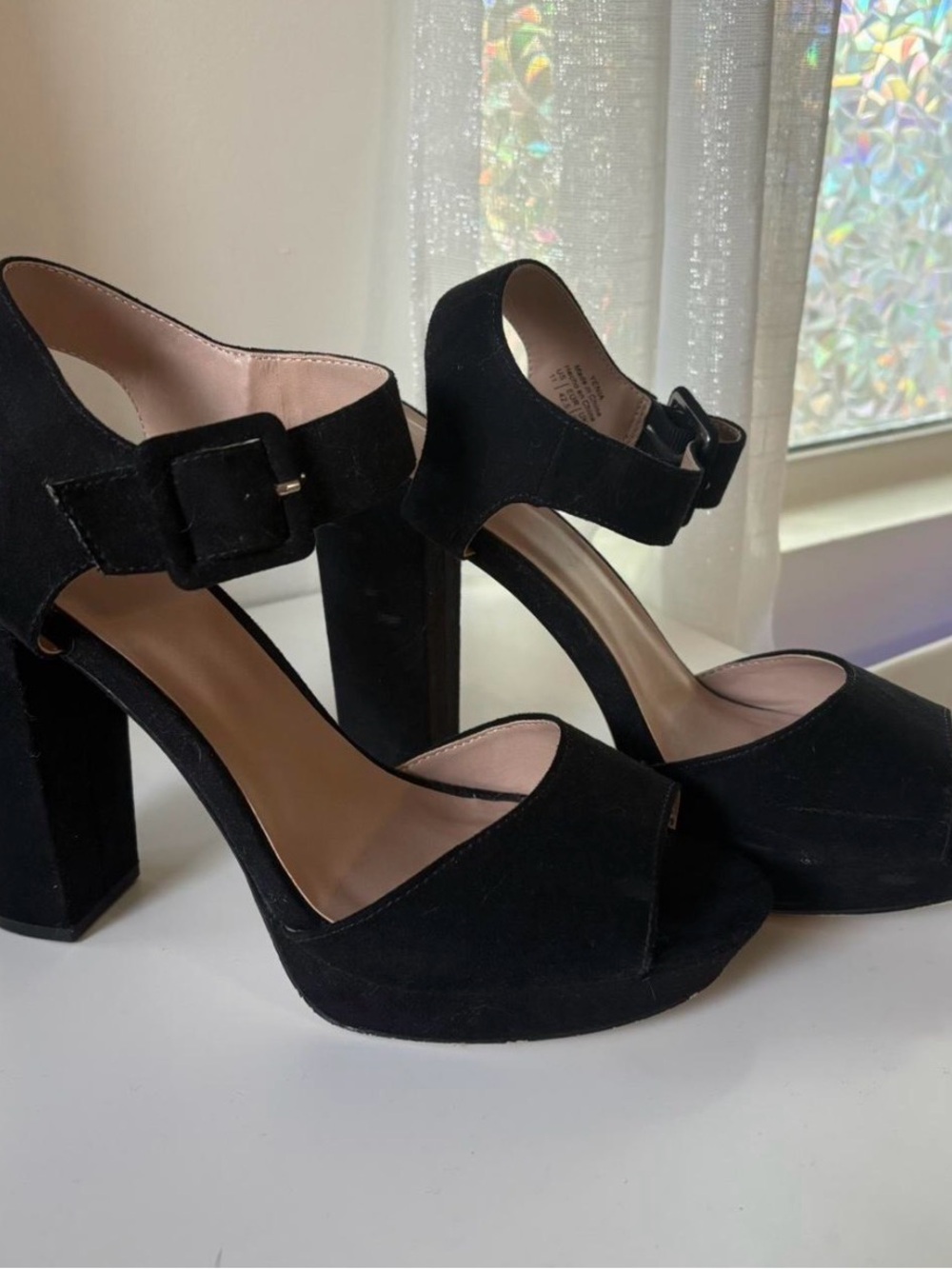 Women’s Black Suede High Block Heel Sandals